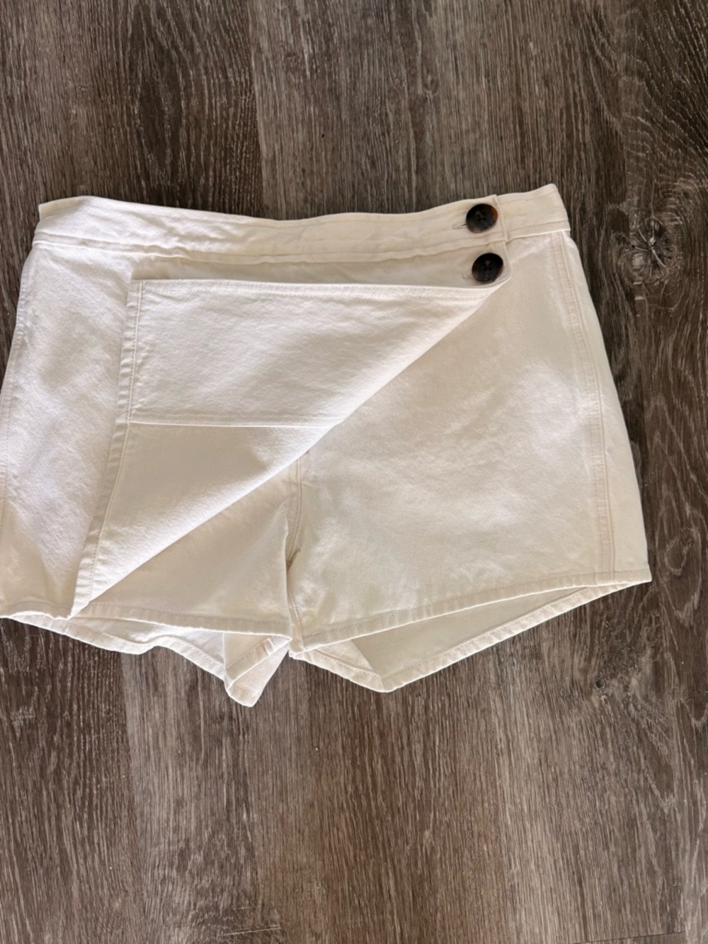 Madewell White Wrap Front Shorts with Button Detail